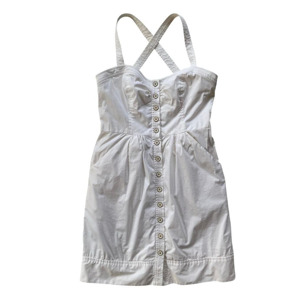 Shoshanna Cotton Sweetheart Ruched Button-Up Mini Dress Size 6 Retro Pinup White